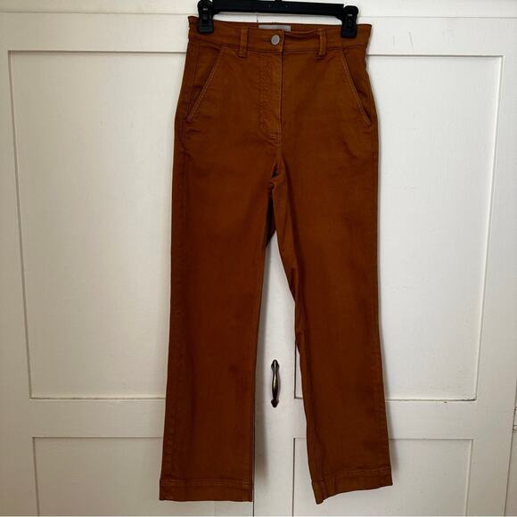 Everlane Straight Leg Crop High Rise Golden Brown Pant 00 - Picture 2 of 7